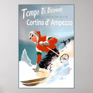 Cortina d'Ampezzo Italie Affiche de voyage de ski 