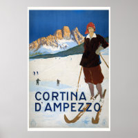 Cortina d'Ampezzo Italie Poster vintage 1923