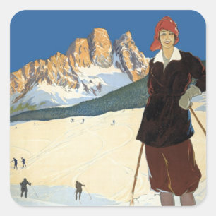 Cortina d'Ampezzo, Italië, Reis naar skigebied Alp Vierkante Sticker