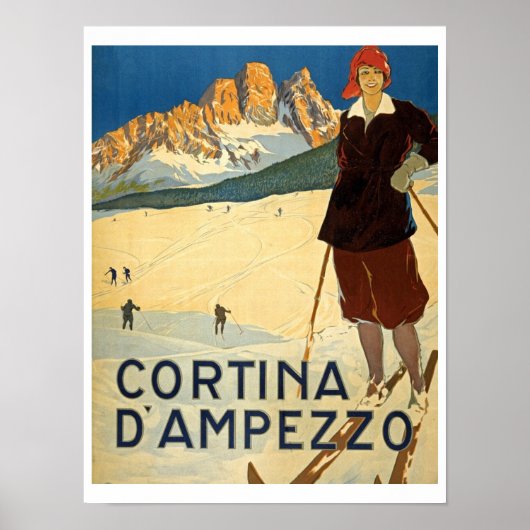 Cortina d'Ampezzo, Italië, Retro Reizen, Ski, Alpe Poster (Voorkant)