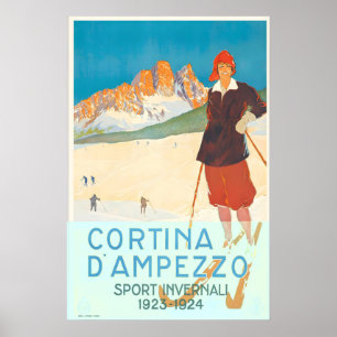 Cortina d'Ampezzo Italië Skien Alpen Bergen Poster