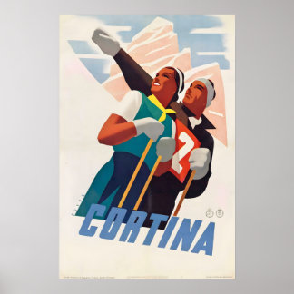 Cortina d'Ampezzo Italië Skien Bergen Vintage Poster