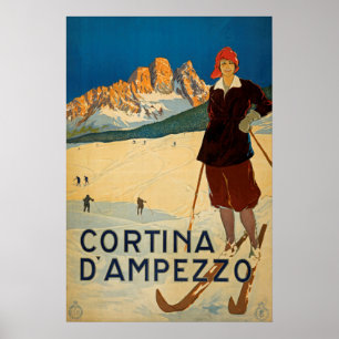 Cortina d'Ampezzo, Italië Vintage Travel Poster