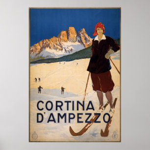 Cortina d'Ampezzo Poster Vintage voyage Ski neige