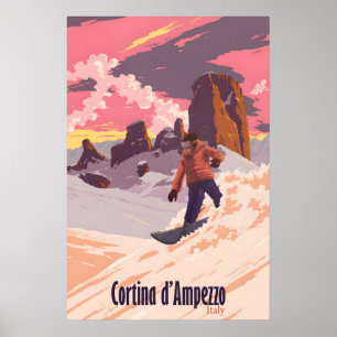 Cortina d'Ampezzo Snowboarden Reisposter Poster