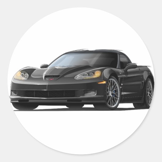 Corvette ZR1 Black Car Ronde Sticker (Voorkant)