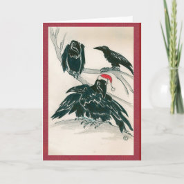 Corvid-personages poseren voor Kerstmis Feestdagen Kaart