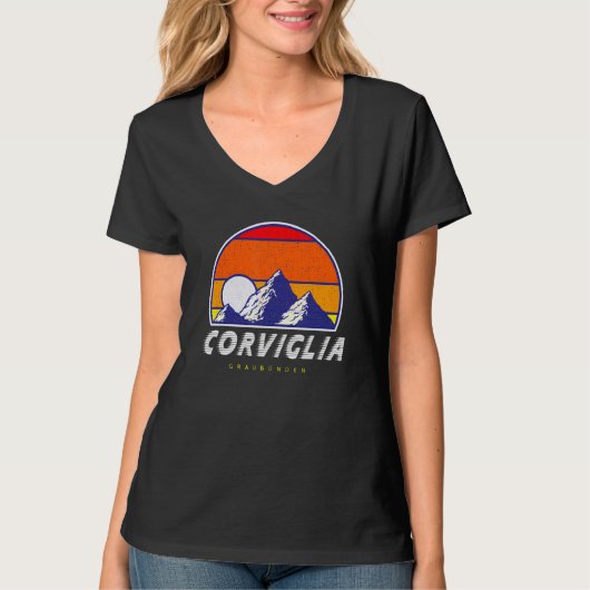 Corviglia Graubünden Zwitserland Retro 80s Ski Ho T-shirt (Voorkant)