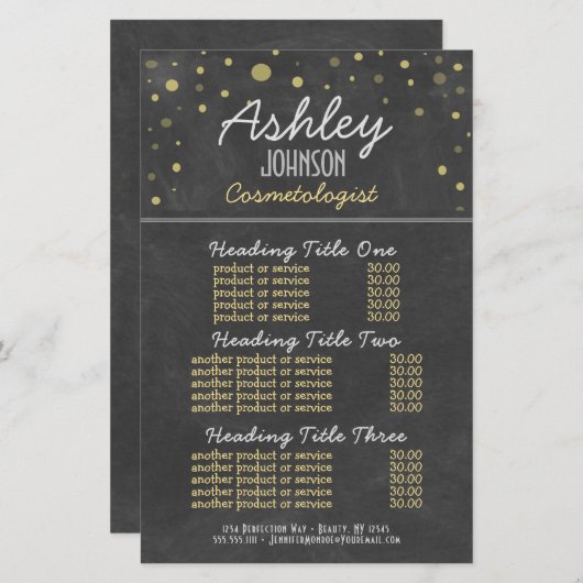 Cosemtoloog Chalkboarddiensten en prijsstelling (Voorkant / Achterkant)