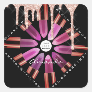 Cosmetic Makeup Artist Roze Lipstick Logo Vierkante Sticker