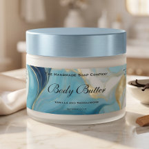 Cosmetica Body Butter Pot Label Blauw Marmer & Gou