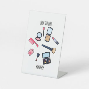 Cosmetica/make-up cartoon illustratie reclamebord met voetstuk