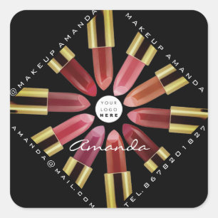 Cosmetica Makeup Roos Gold Lipsticks Black Vierkante Sticker