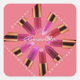 Cosmetica Makeup Roos Roze lipstick insta Vierkante Sticker
