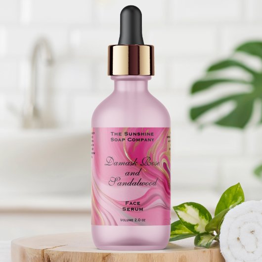 Cosmétique à huile rose ou Étiquette à bouteille à