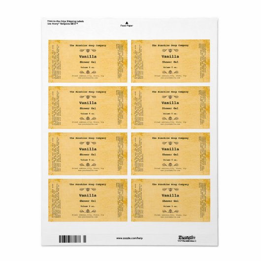 Cosmetisch label op basis van bijtende wetherinige (Full Sheet)