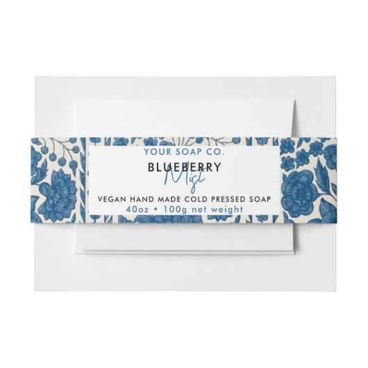 Cosmetische balk Zeep band Etiket Blauw Uitnodigingen Wikkel (Voorkant Voorbeeld)