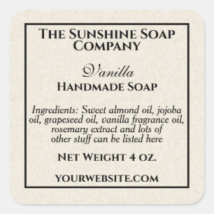 cosmetische producten op basis van beige linnen op vierkante sticker