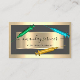 Cosmetologist Spuit Botox B12 QRCode Grey Gold Visitekaartje