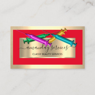 Cosmetologist Spuit Botox B12 QRCode Red Golden Visitekaartje