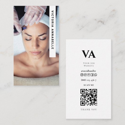 Cosmetologue Photo Code QR Carte de visite (Devant / Derrière)