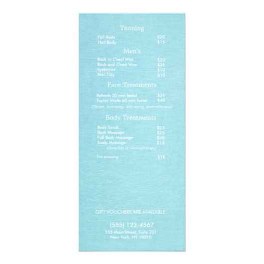 Cosmetology Silver laat het menu Lijst met prijzen (Achterkant)