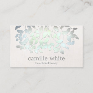 Cosmetology Spa Blue Green Leaves Linen look Visitekaartje