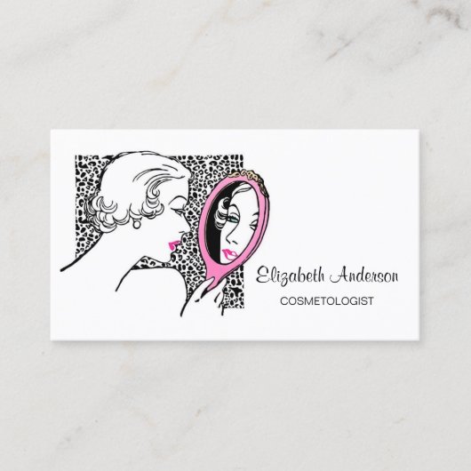 Cosmetoloog Leopard Print Retro Mod Vrouw Salon Visitekaartje (Voorkant)