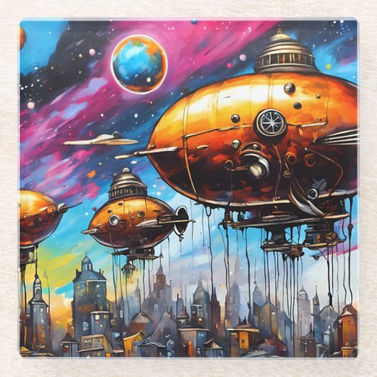 Cosmic Airship Glazen Onderzetter (Voorkant)