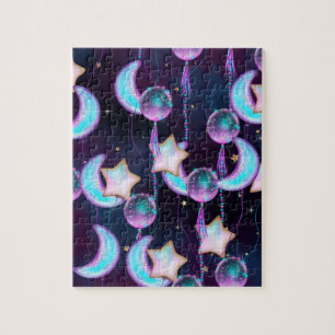 Cosmic Balloons   Blauwe Paarse moonsterstrippen Legpuzzel