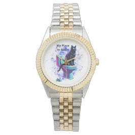 Cosmic Black Cat Toilet – Surrealistische Vaporwav Horloge