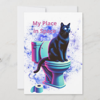Cosmic Black Cat Toilet – Surrealistische Vaporwav Kaart