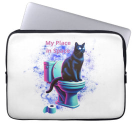 Cosmic Black Cat Toilet – Surrealistische Vaporwav Laptop Sleeve