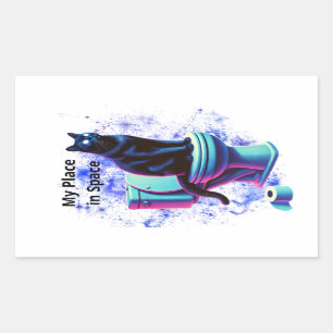 Cosmic Black Cat Toilet – Surrealistische Vaporwav Rechthoekige Sticker