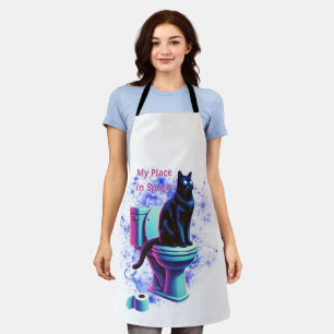 Cosmic Black Cat Toilet – Surrealistische Vaporwav Schort
