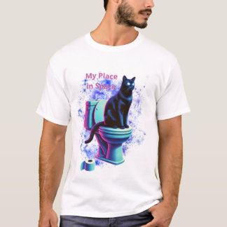 Cosmic Black Cat Toilet – Surrealistische Vaporwav T-shirt