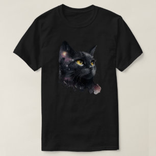Cosmic Black Cat Waterverf Sterrennacht Feline T-shirt