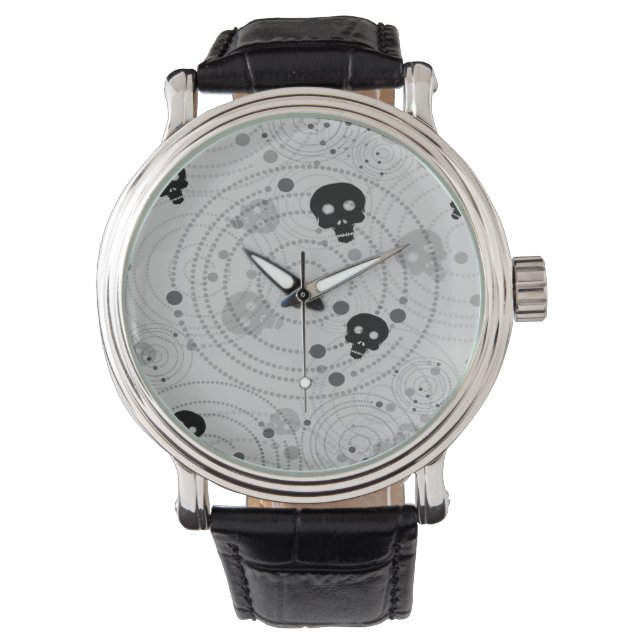 Cosmic Black Skull Pattern Horloge (Voorkant)