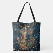 Cosmic Blue and Gold Rococo Violin Large Tote Draagtas (Achterkant)