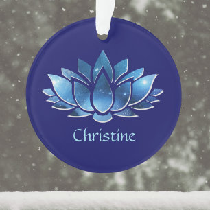 Cosmic Blue Galaxy Lotus Flower met naam Ornament