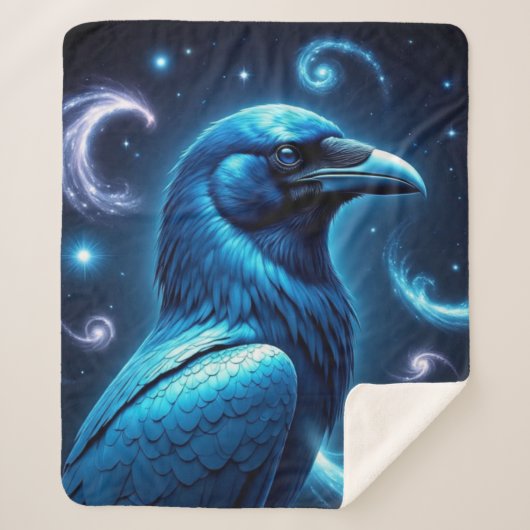 Cosmic Blue Raven Sherpa Deken (Voorkant)