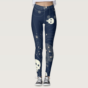 Cosmic Blue Skull Silhouette Patroon Leggings