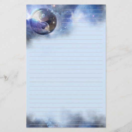 Cosmic Blue Yin Yang Lined Briefpapier (Voorkant)