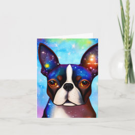 Cosmic Boston Terrier, Birthday Card Kaart