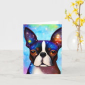 Cosmic Boston Terrier, carte d'anniversaire (Fleur jaune)