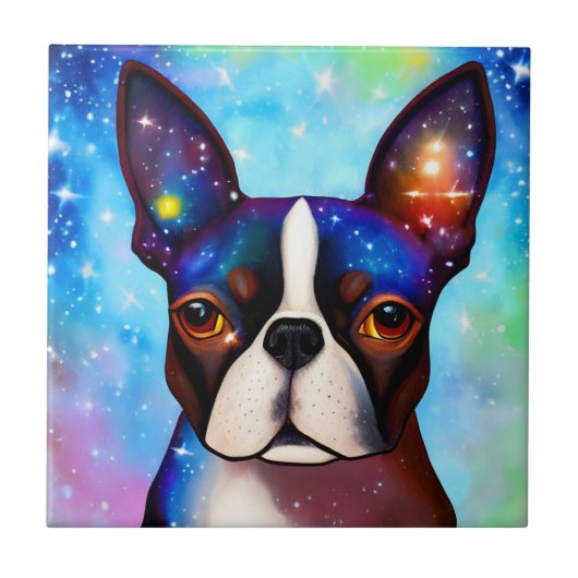 Cosmic Boston Terrier Tegeltje (Voorkant)