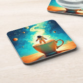 Cosmic Brew: Astronaut's Coffee Dream Bier Onderzetter (Linkerzijde)