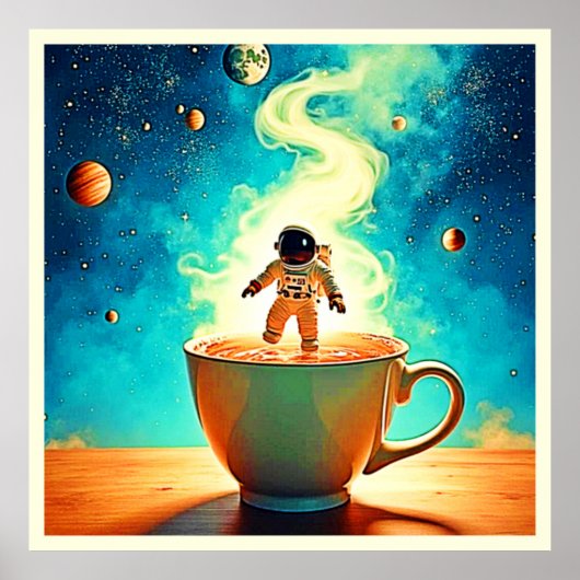 Cosmic Brew: Astronaut's Coffee Dream Poster (Voorkant)