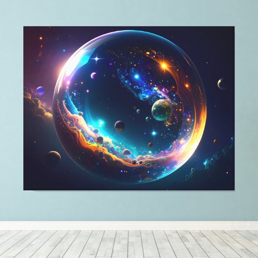 Cosmic Bubble Galaxy Fantasy Art Canvas Afdruk (Insitu (Houten vloer))