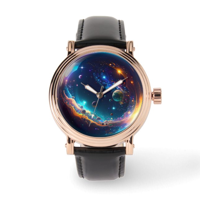 Cosmic Bubble Galaxy Fantasy Art Horloge (Voorkant)